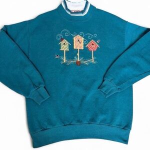 Vintage Top Stitch by Morning Sun greenish-blue embroidered sweatshirt